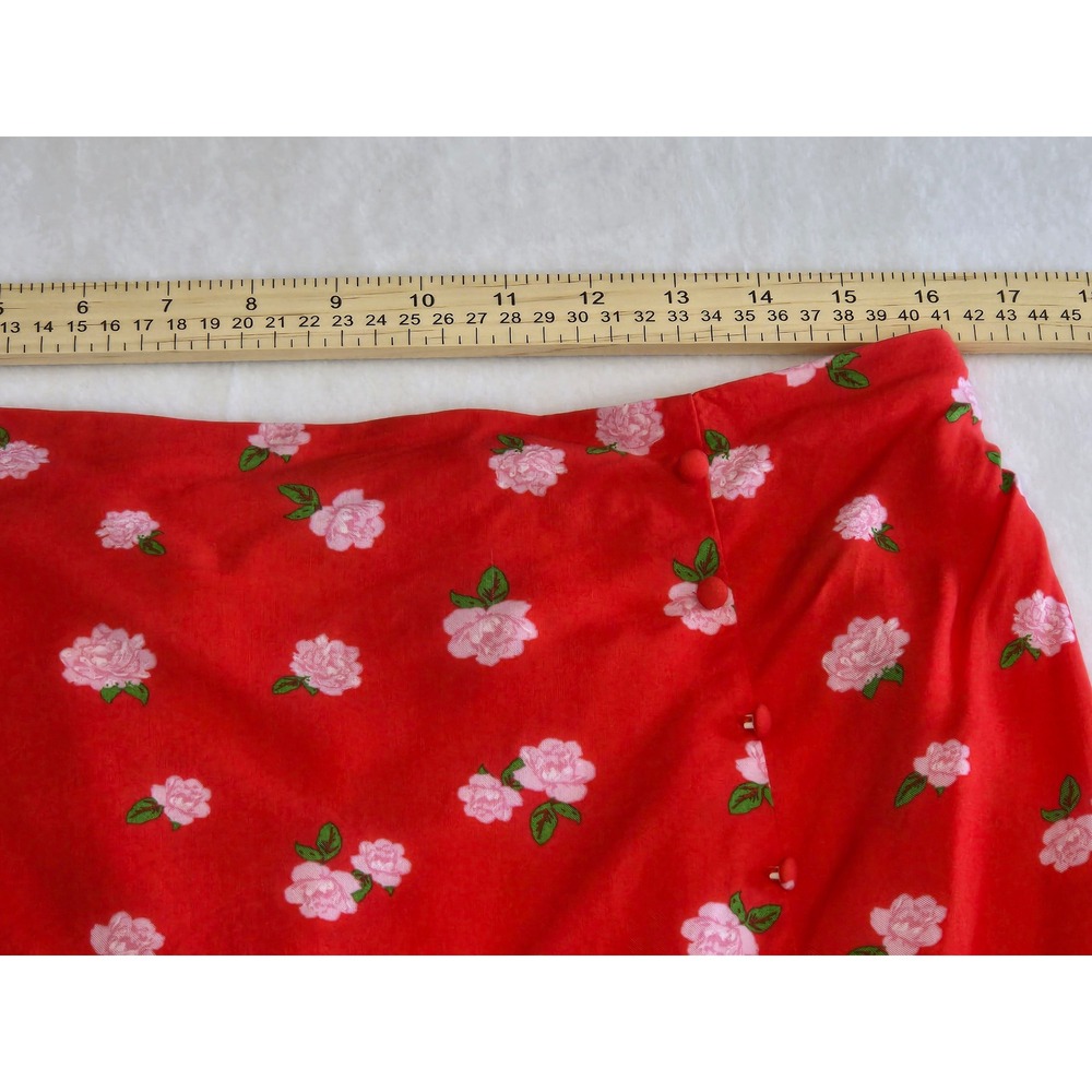 Miss Selfridge Red Floral Rose Button Side Slit Midi Skirt US 12 Viscose - Picture 4 of 9